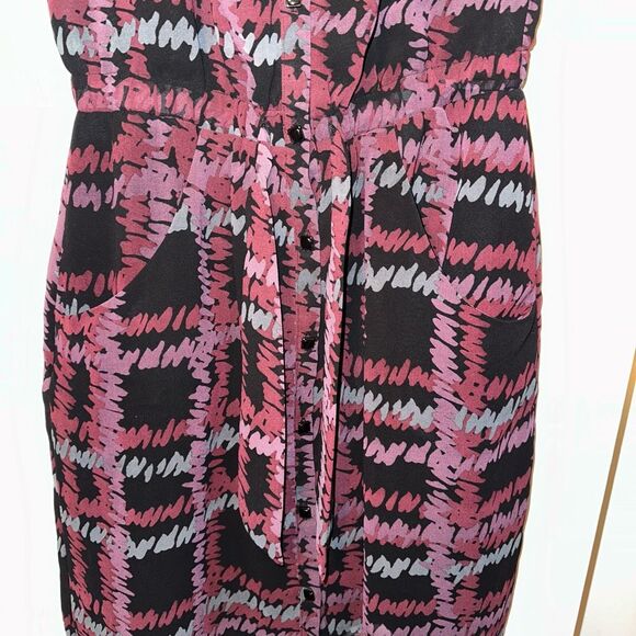 Banana Republic Black Purple Abstract Pattern Sleeveless Ruffle Dress Womens 4 E - Picture 6 of 11